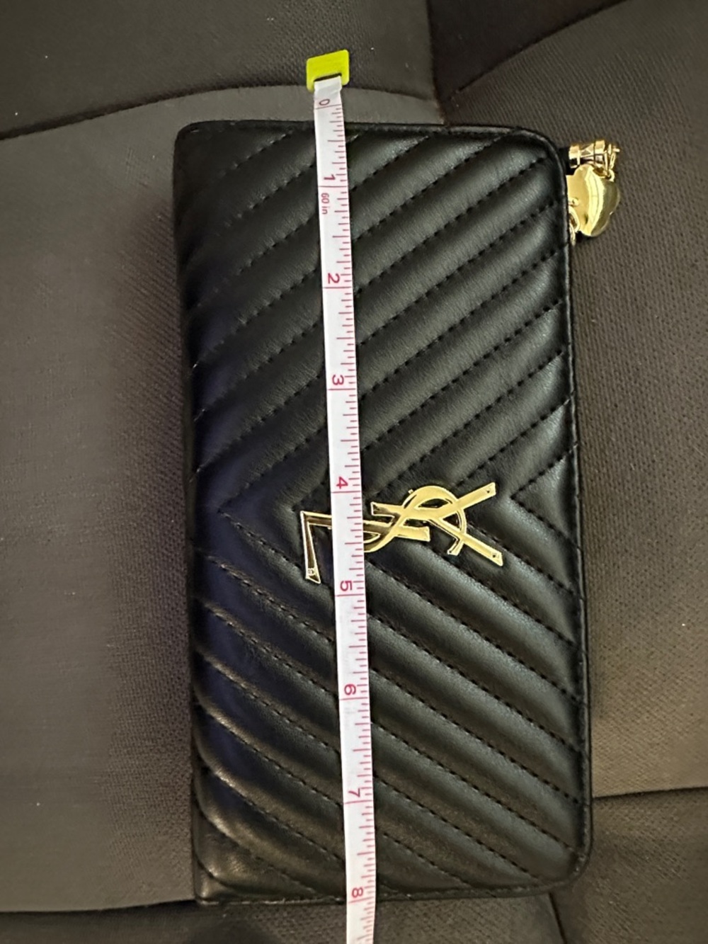 Saint Laurent Black Chevron Quilted Zip-Around Wallet with Gold YSL Emblem - Picture 7 of 9